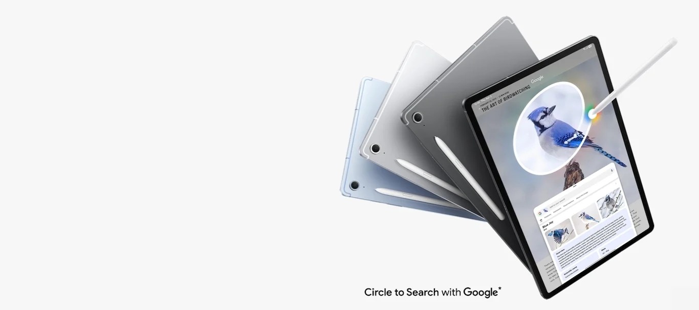 Samsung Galaxy Tab S10 FE series tablets with an S Pen and simulated screen content.