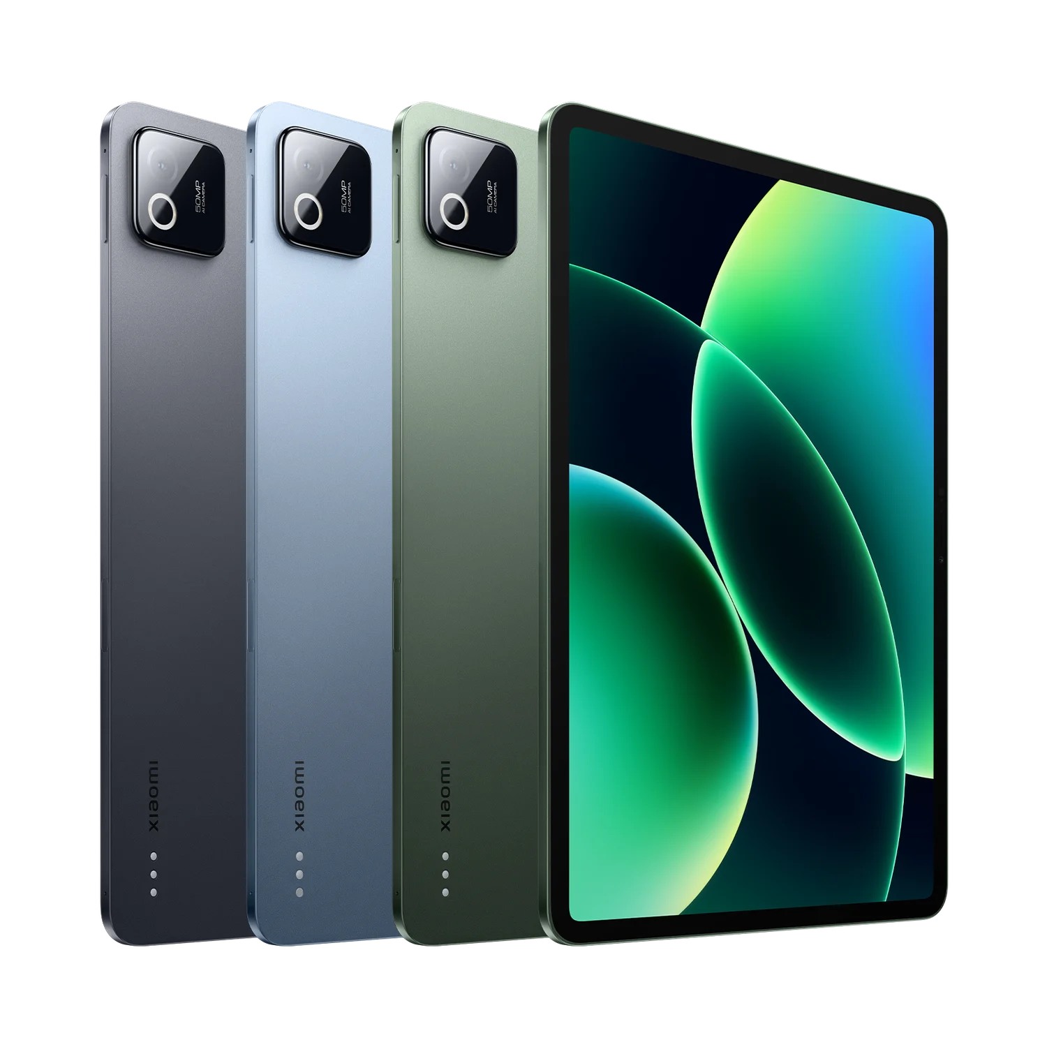 Xiaomi Pad 8 Pro front and rear product renders in multiple color finishes.